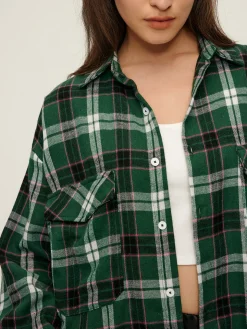 Retro Plaid Lapel Pockets Shirt