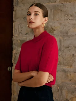 Retro Plain Ribbed Knit Top