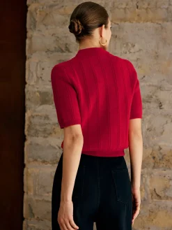 Retro Plain Ribbed Knit Top