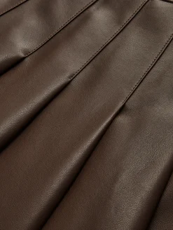 Retro Pleated PU Leather Skirt