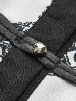 Retro Printed Slim Polo Blouse