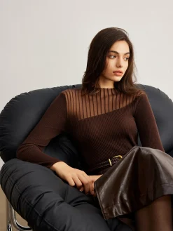 Retro Wool-Blend Panel Slim Sweater