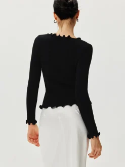 Rhinestone Bow Lettuce Trim Sweater