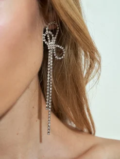 Rhinestone Bow Tassel Earrings
