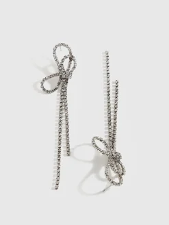 Rhinestone Bow Tassel Earrings