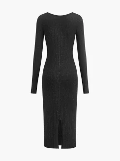 Rhinestone Decor Plain Sweater Dress