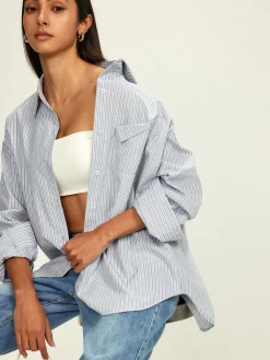 Rhinestone Dot Pinstripe Pocket Shirt