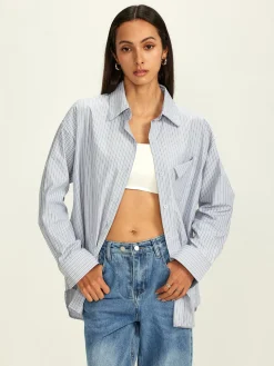 Rhinestone Dot Pinstripe Pocket Shirt