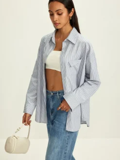 Rhinestone Dot Pinstripe Pocket Shirt