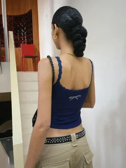 Rhinestone Lace Knit Cami Top