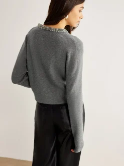 Rhinestone Neck Breasted Cardigan