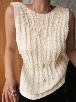 Rhinestone Pearl-Decor Sweater Vest