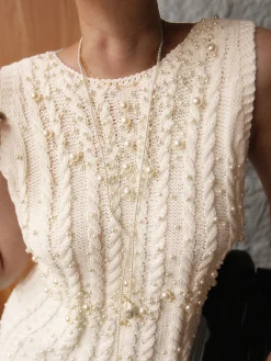 Rhinestone Pearl-Decor Sweater Vest