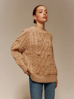 Rhinestone Pullover Twist Sweater