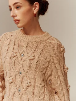 Rhinestone Pullover Twist Sweater