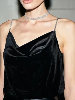 Rhinestone Strap Velvet Cami Top