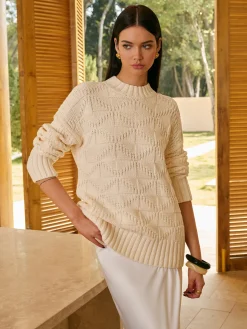 Rhombic-Pattern Sweater Without Belt