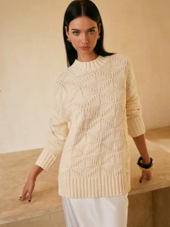Rhombic-Pattern Sweater Without Belt