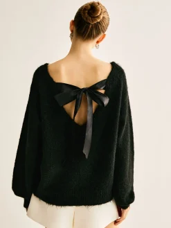 Ribbed Bow Loose Sweater