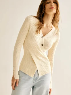 Ribbed Button Criss Cross Sweater