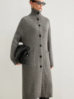 Ribbed Button Knit Long Outerwear
