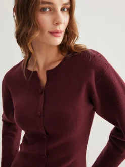 Ribbed Button Slit Sweater
