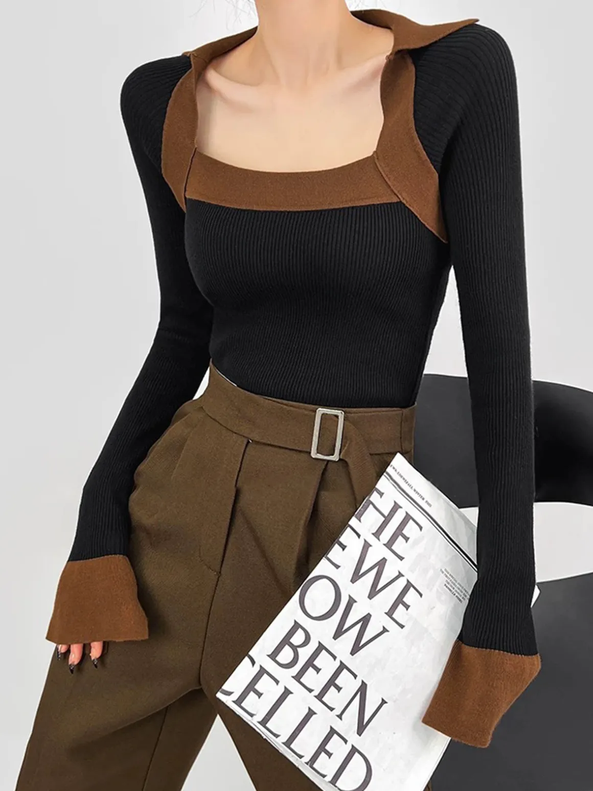 Ribbed Color Block Skinny Sweater