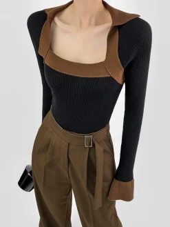Ribbed Color Block Skinny Sweater