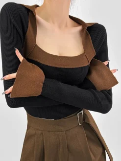 Ribbed Color Block Skinny Sweater