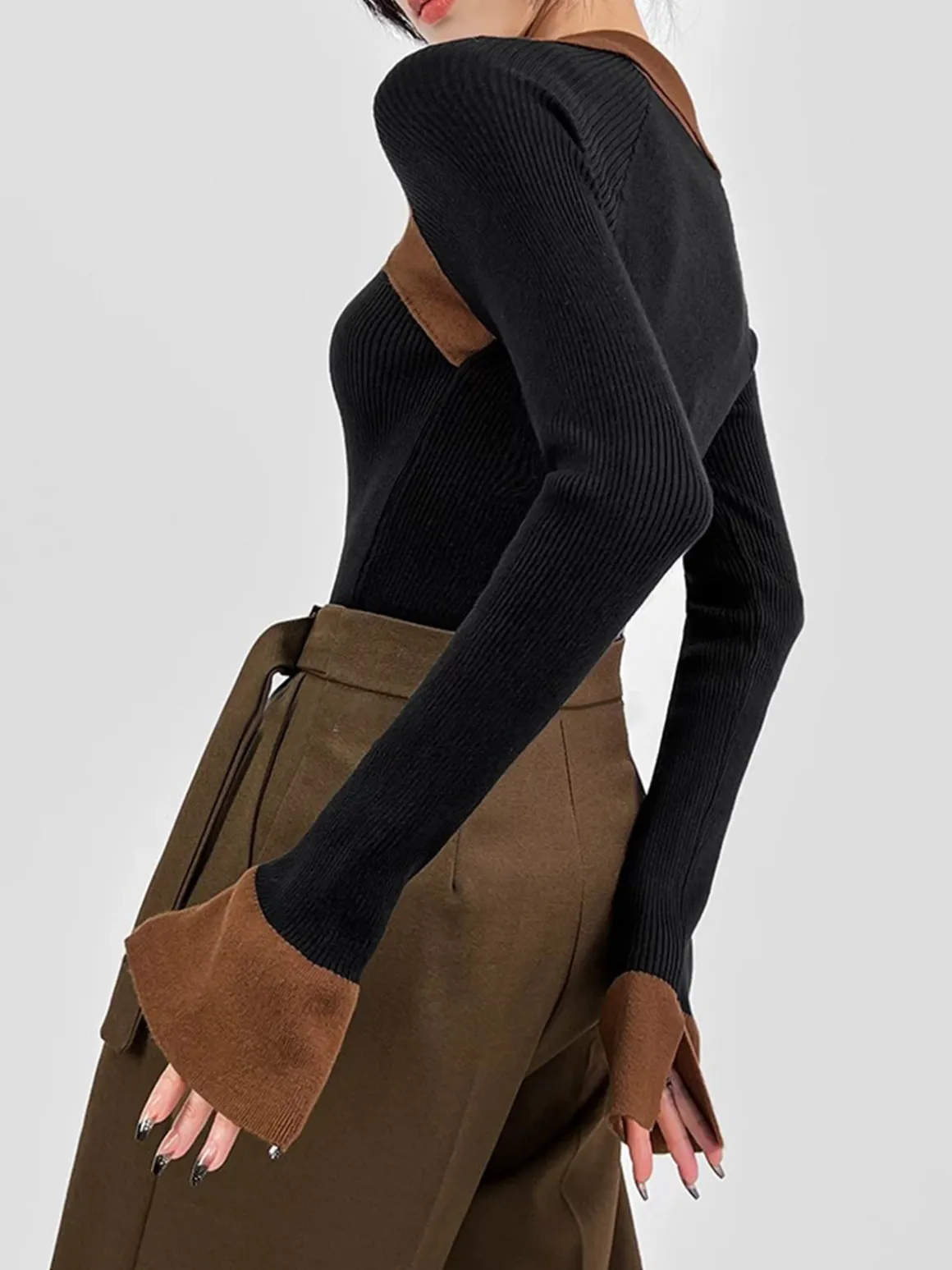 Ribbed Color Block Skinny Sweater