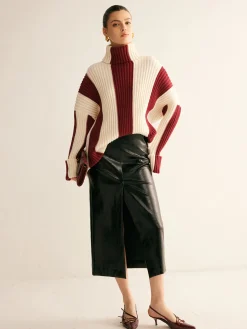 Ribbed Color Block Turtleneck Sweater