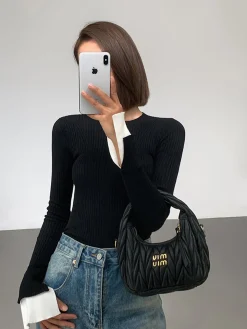 Ribbed Contrast Cuff Sweater