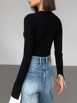 Ribbed Contrast Cuff Sweater