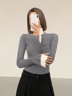 Ribbed Contrast Cuff Sweater