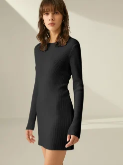 Ribbed Crewneck Sweater Dress