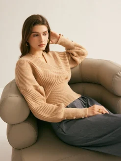 Ribbed Criss Cross Cinched Sweater