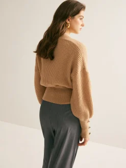 Ribbed Criss Cross Cinched Sweater