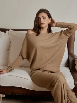 Ribbed Drawstring Shift Pants Set