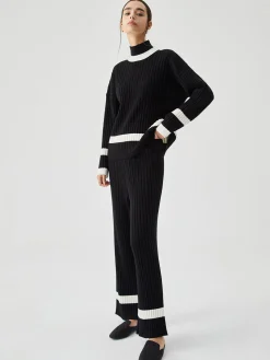 Ribbed Knit Contrast Trim Sweater Pants