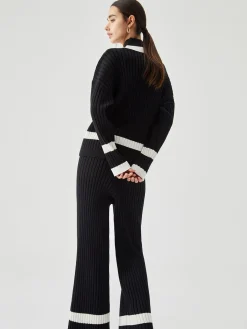 Ribbed Knit Contrast Trim Sweater Pants