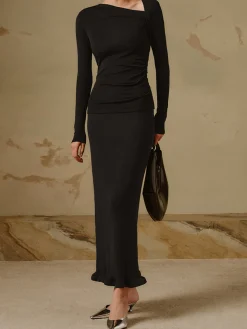 Ribbed Knit Long Sleeve Asymmetric Shirt