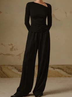 Ribbed Knit Long Sleeve Asymmetric Shirt