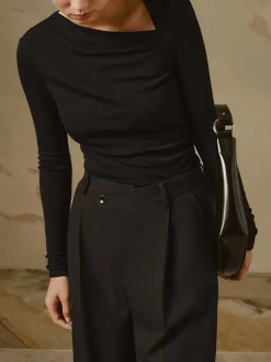 Ribbed Knit Long Sleeve Asymmetric Shirt