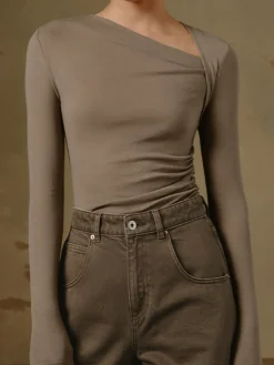 Ribbed Knit Long Sleeve Asymmetric Shirt