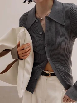 Ribbed Lapel Slim Cardigan