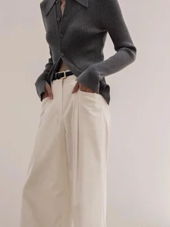 Ribbed Lapel Slim Cardigan