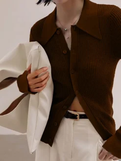 Ribbed Lapel Slim Cardigan