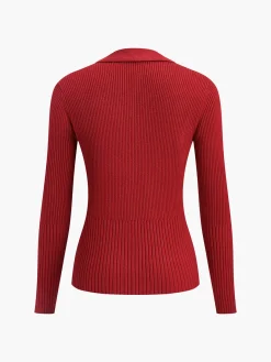 Ribbed Metal Design Polo Cardigan
