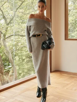 Ribbed Off-Shoulder Sweater Co-ords Without Belt