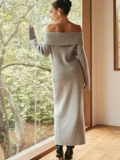 Ribbed Off-Shoulder Sweater Co-ords Without Belt